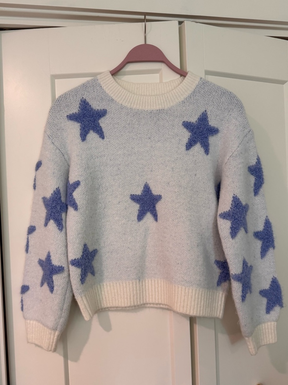 Girl’s Love Daisy Blue Star Pattern Crewneck Sweater XL